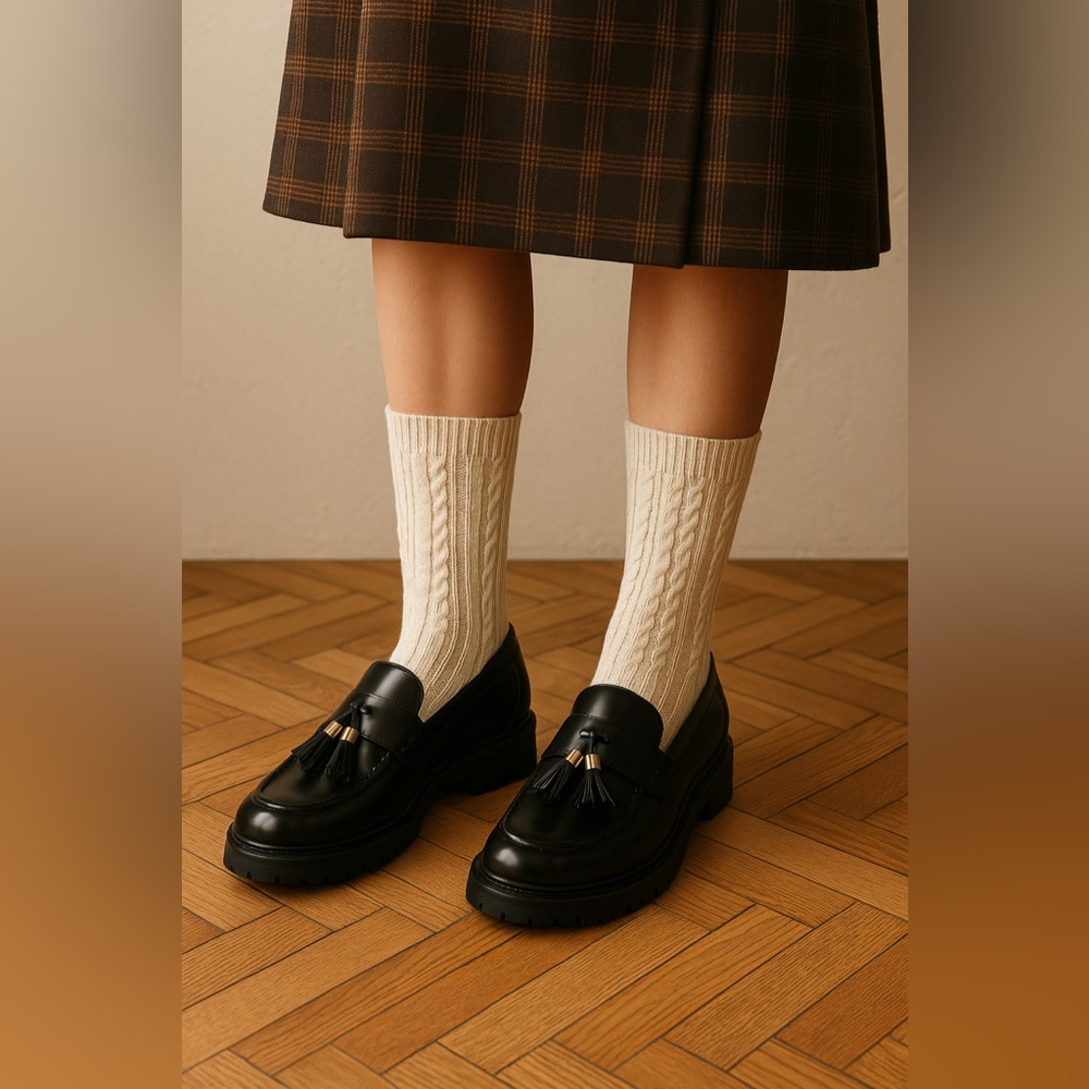 Walk London black chunky campus tassel loafers Size UK8/US10